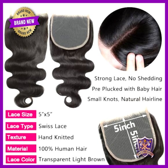 Brazilian Body Wave Hair Bundles with 5x5 Lace Closure, 100% Human Hair main image 6